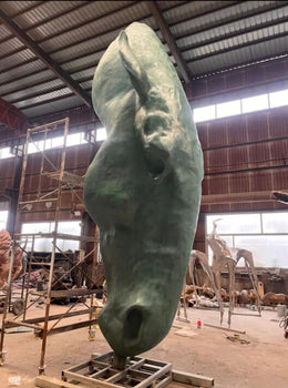 Bronzeskulptur Pferdekopf mit Grünspanpatina, Höhe 500 cm, Ansicht 3