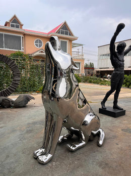 Edelstahlskulptur heulender Wolf, Höhe 180 cm, Ansicht 3