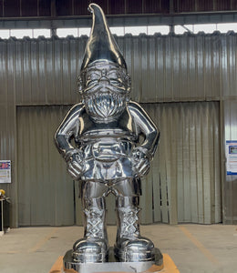 Edelstahlskulptur Gartenzwerg, spiegelpoliert, Höhe 210 cm, Ansicht 1