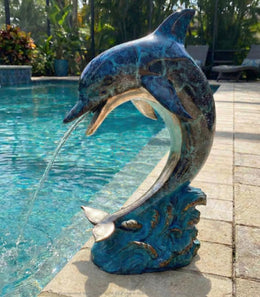 Bronzebrunnen Delfin auf Wellensockel, Höhe 60 cm, Ansicht 2