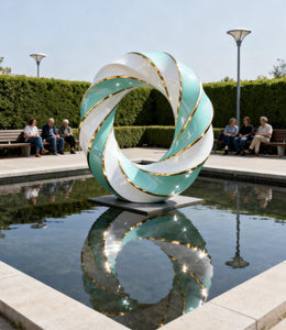 Edelstahlskulptur Bandschleife, mintgrün lackiert, Ansicht 3