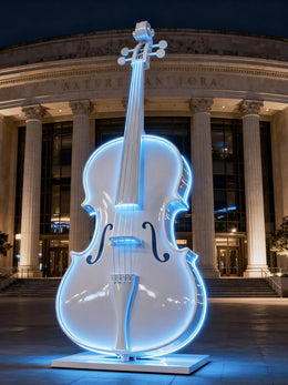 Edelstahlskulptur Cello, beleuchtet, Ansicht 3