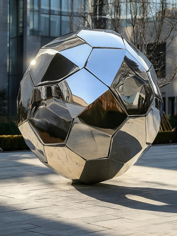 Edelstahlskulptur Fußball, facettiert
