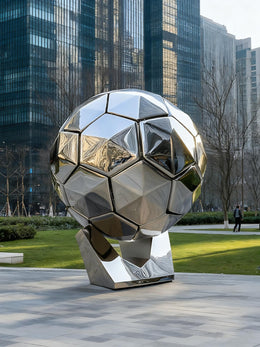 Edelstahlskulptur Fußball, facettiert, Ansicht 2