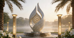 Edelstahlskulptur Flamme mit Kalligrafie, Ansicht 2