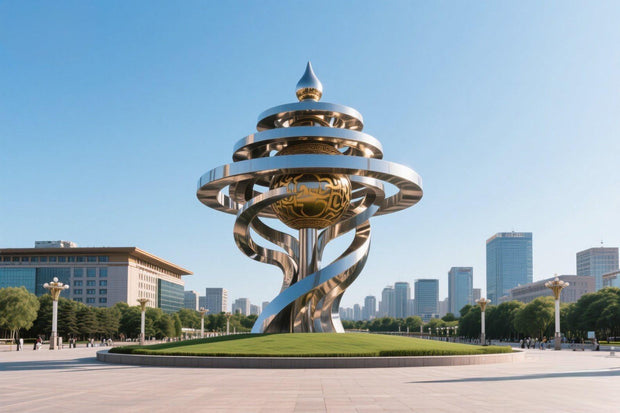 Edelstahlskulptur Flammenspirale