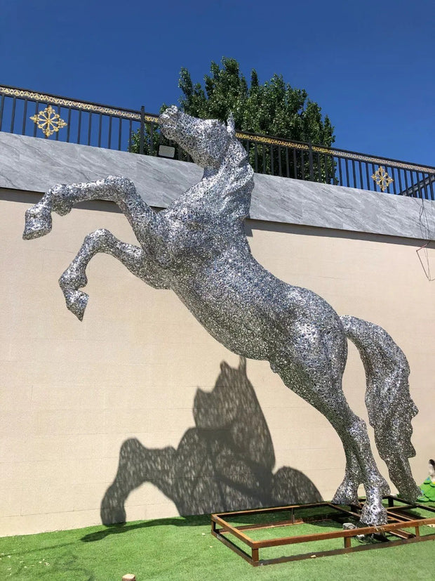 Edelstahlskulptur Pferd, steigend, durchbrochen