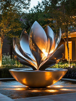 Edelstahlskulptur Lotusblüte, Ansicht 1