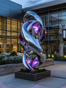 Edelstahlskulptur Doppelhelix, changierend beschichtet, Ansicht 1