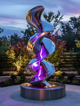 Edelstahlskulptur Doppelhelix, changierend beschichtet, Ansicht 2