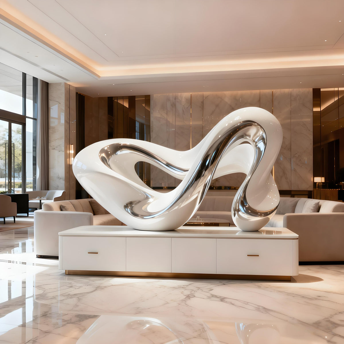 Edelstahlskulptur Windung für das Foyer