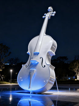 Edelstahlskulptur Violine, beleuchtet, Ansicht 1