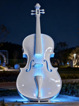 Edelstahlskulptur Violine, beleuchtet, Ansicht 2