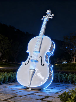 Edelstahlskulptur Violine, beleuchtet, Ansicht 3