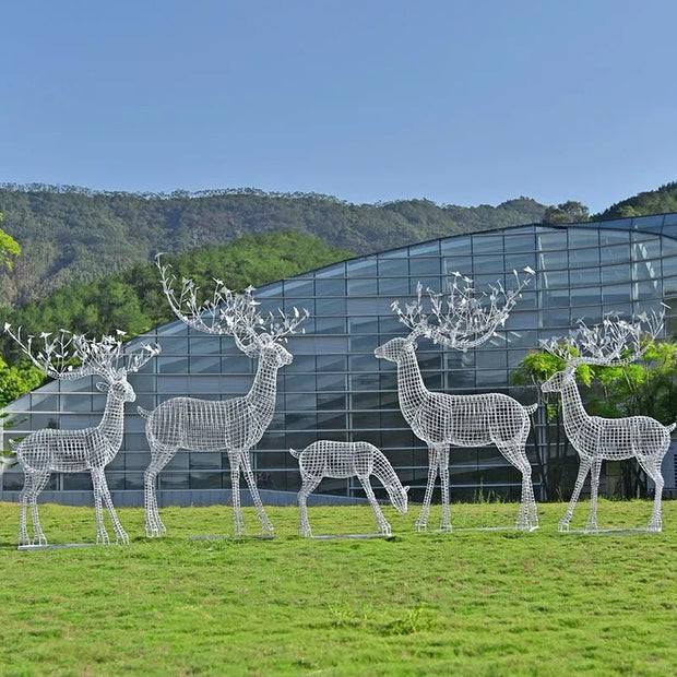 Edelstahlskulptur Hirschgruppe, Drahtgeflecht