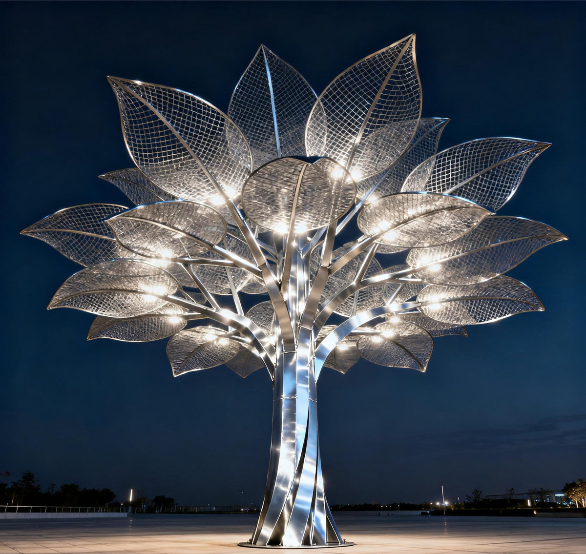 Edelstahl-Lichterbaum mit Blattkrone