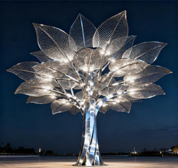 Edelstahl-Lichterbaum mit Blattkrone, Ansicht 1