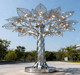 Edelstahl-Lichterbaum mit Blattkrone, Ansicht 4