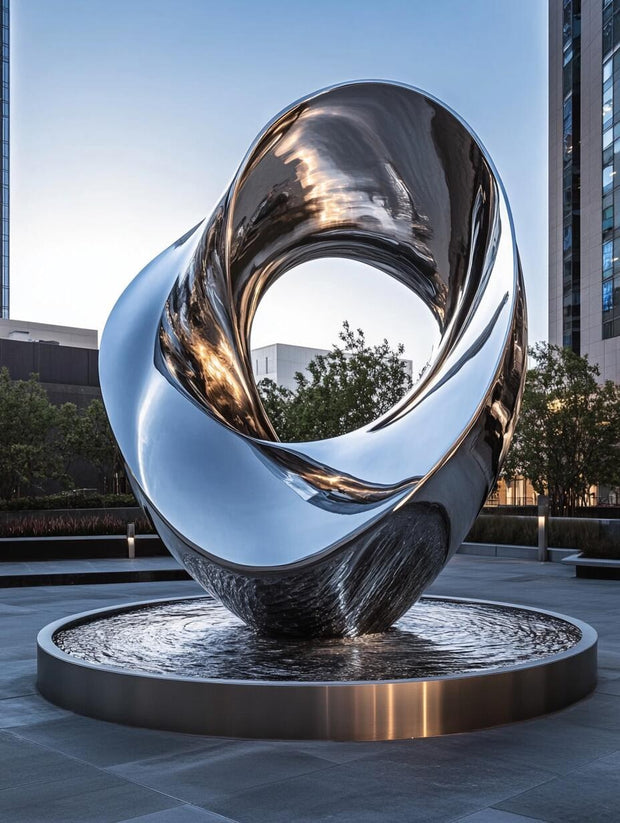 Edelstahlskulptur Doppelring, ineinandergreifend