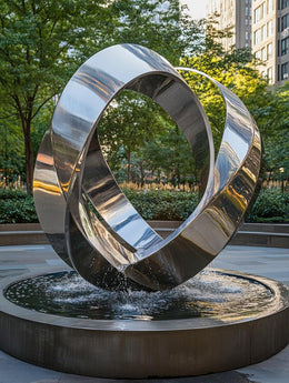Edelstahlskulptur Doppelring, ineinandergreifend, Ansicht 2