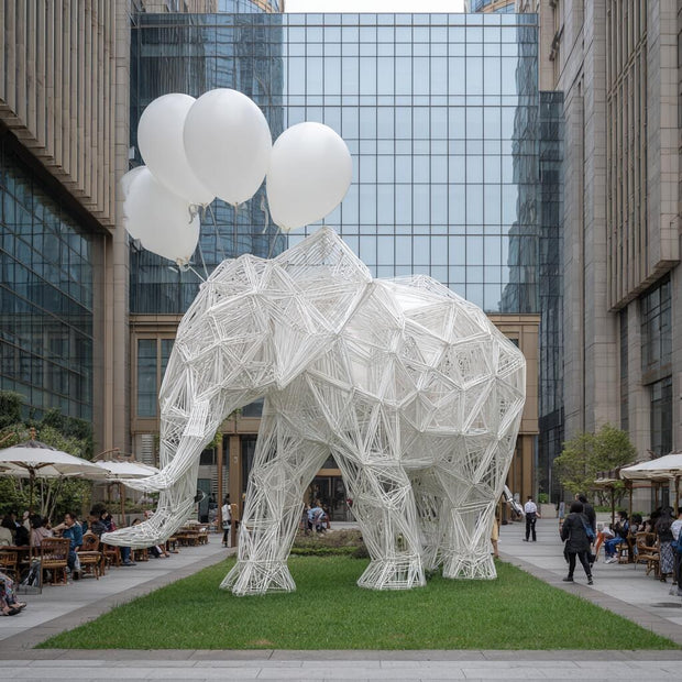 Edelstahlskulptur Elefant mit Ballons