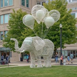 Edelstahlskulptur Elefant mit Ballons, Ansicht 2