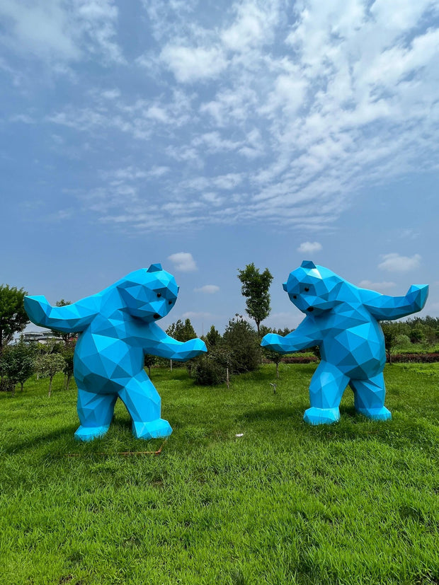 Skulptur Bärenpaar, blau lackiert
