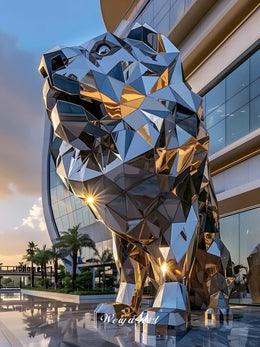 Edelstahlskulptur Löwe, geometrisch, Ansicht 4