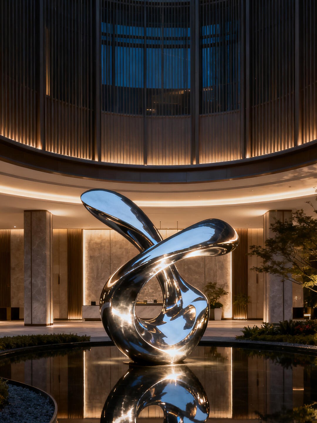 Edelstahlskulptur Schleifenknoten, spiegelpoliert