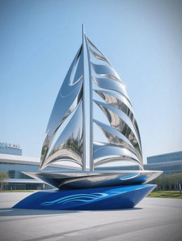 Edelstahlskulptur Segelschiff, Ansicht 2