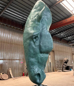 Bronzeskulptur Pferdekopf mit Grünspanpatina, Höhe 500 cm, Ansicht 1