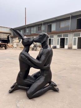 Bronzeskulptur Figurenpaar mit Tierköpfen, Höhe 140 cm, Ansicht 4