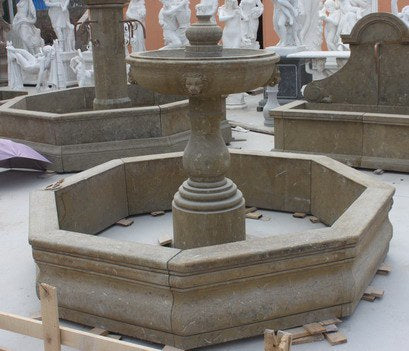 Antikbrunnen Travertin mit Schale, H 140 x Ø 200 cm