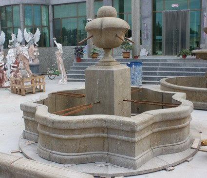 Antikbrunnen Travertin mit Kelchschale, H 180 x Ø 300 cm