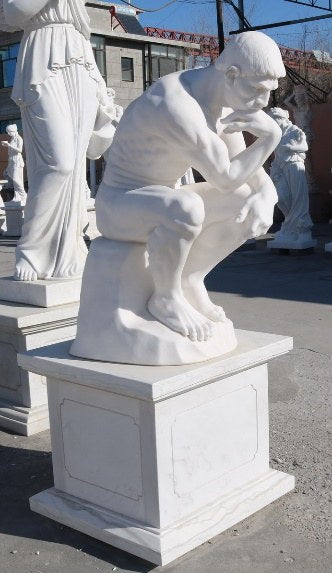 Marmorfigur Sinnender auf Sockel, H 105 cm