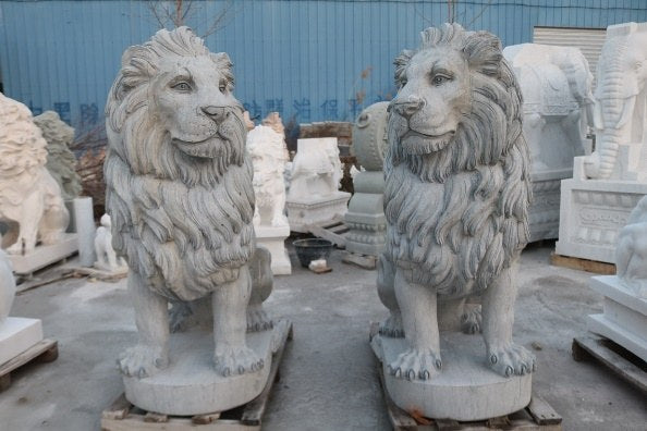 Marmorlöwen Paar, Grey Marble, H 120 cm